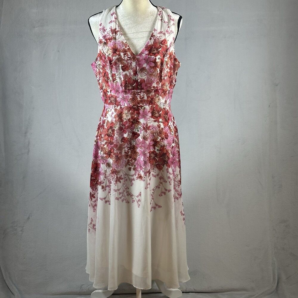 Danny And Nicole Dress Sleeveless Size 12 Color Pink Red White Floral V Neck